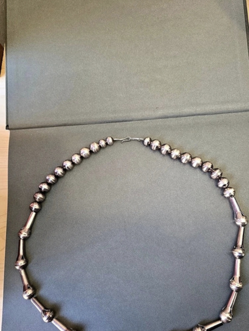 VTG Pre-1970 Heavy Sterling Silver Melon Bench Bead Necklace 28" Navajo Pearls